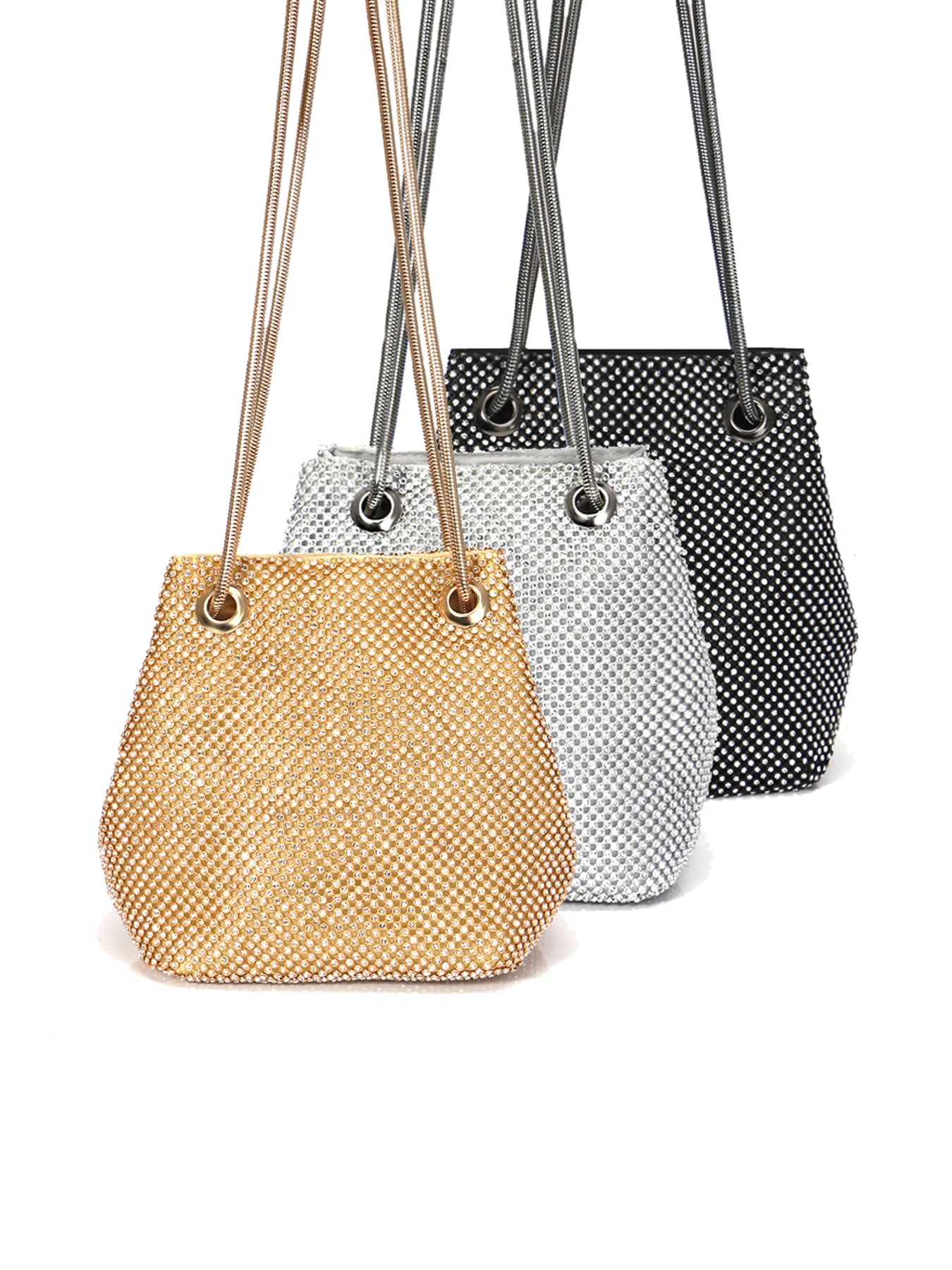 Bucket Women Fashion Evening Bags Diamonds Rainbow Soft Day Clutch Shoulder Snake Chain Rhinestones Party Handbags Wedding Purse