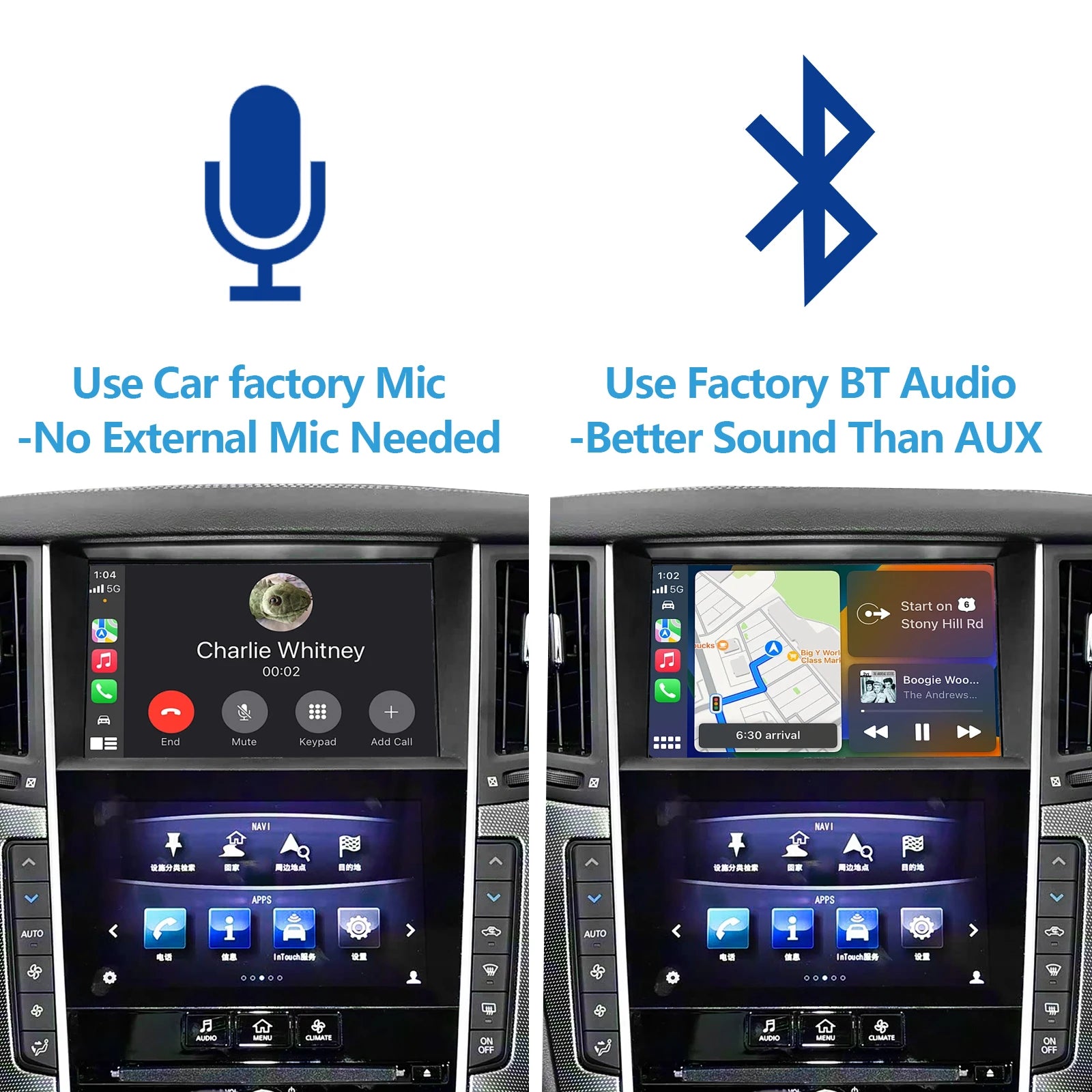Wireless CarPlay Android Auto Interface for Infiniti Q50 2015-2019, Support OEM Steering Wheel, Bluetooth Audio, Mic and Camera