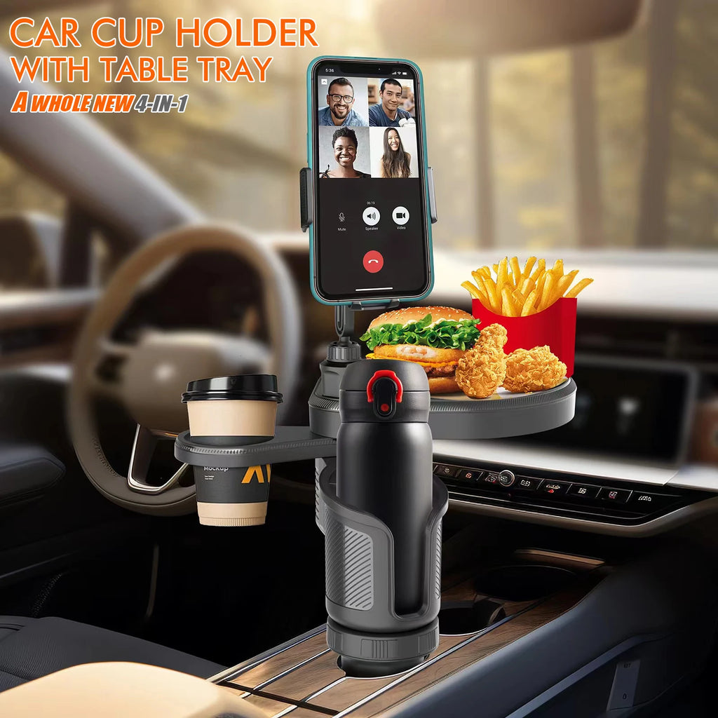 4 In 1 Car Cup Holder Expander Tray with Phone Holder Car Drink Holder 2 Cup Holders Road Trip & Car Traveling Essential Gadget