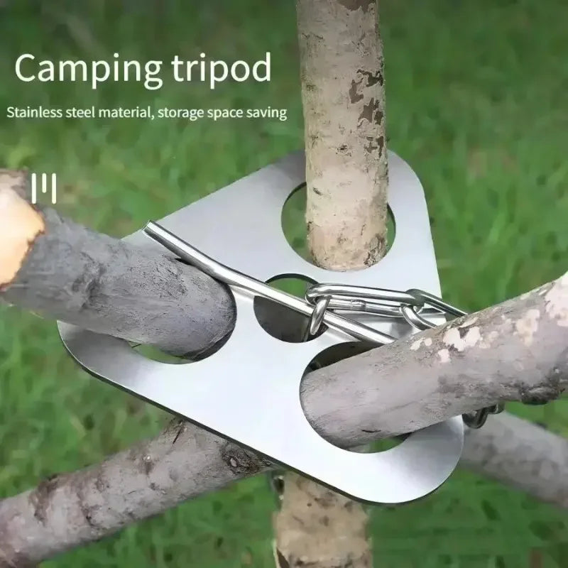 1PC Stainless Steel Portable Camping Tripod Hanger Adjustable Chain Outdoor Campfire Cooking Stand with Hook for Picnic BBQ