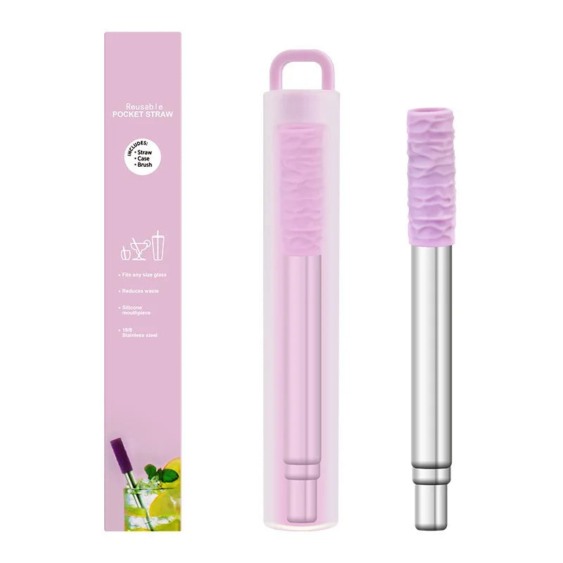 Reusable Straws Collapsible Stainless Steel Drinking Straw With Cleaning Brush Portable Straw For Travel Outdoor