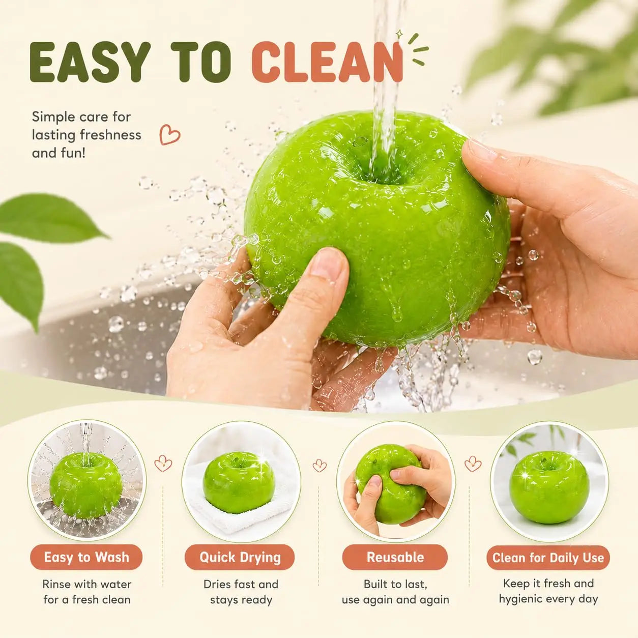 Green Apple Slushie Squishy Fidget Toy Crunchy Moldable Non-Bounce Sensory Stress Reliever Medium Grip Strength Slow Rising Gift