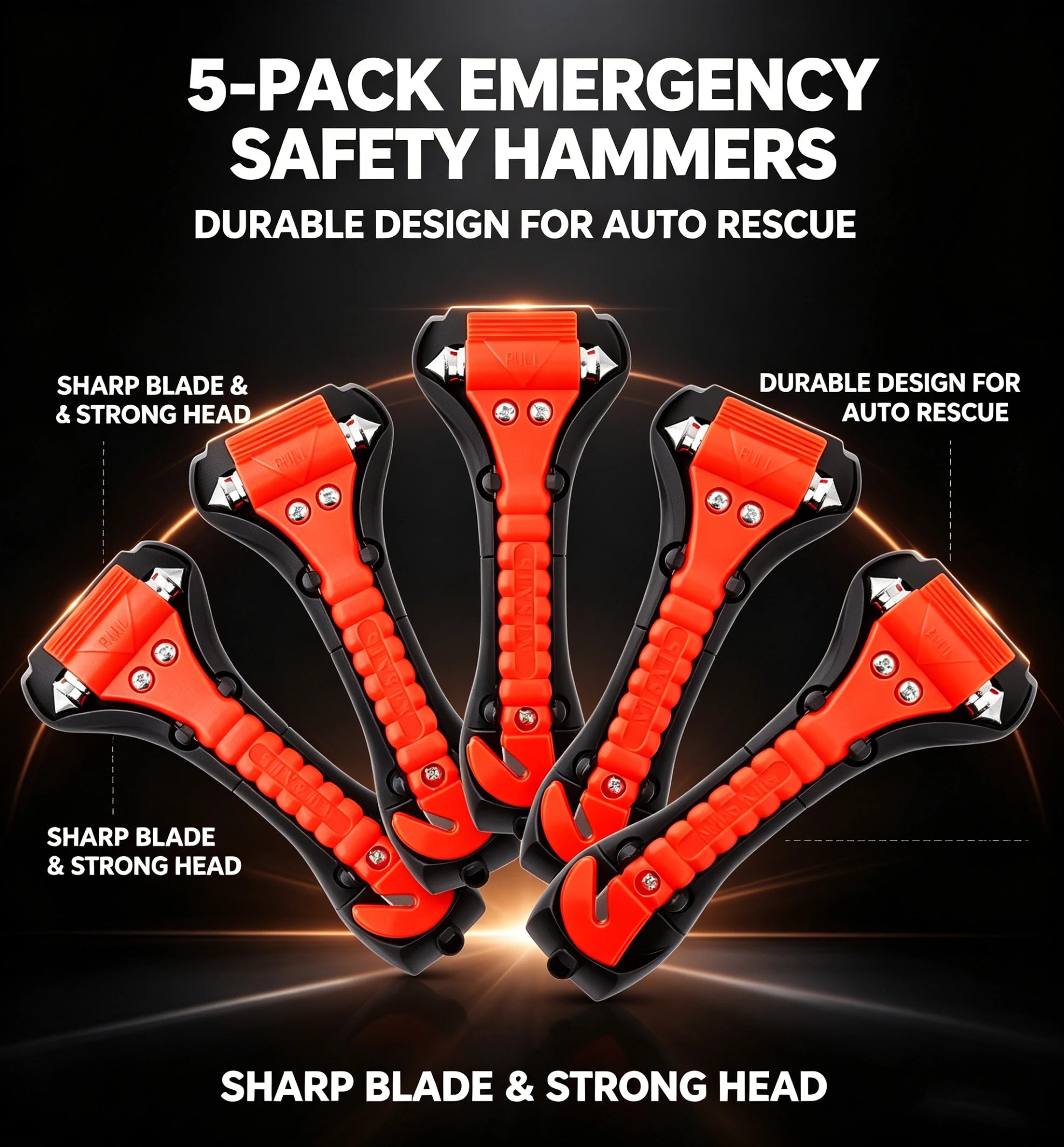 1/8PCS Emergency Escape Hammer, Car Safety Tool with Seat Belt Cutter & Window Breaker, Red Survival Tool for Camping Driving