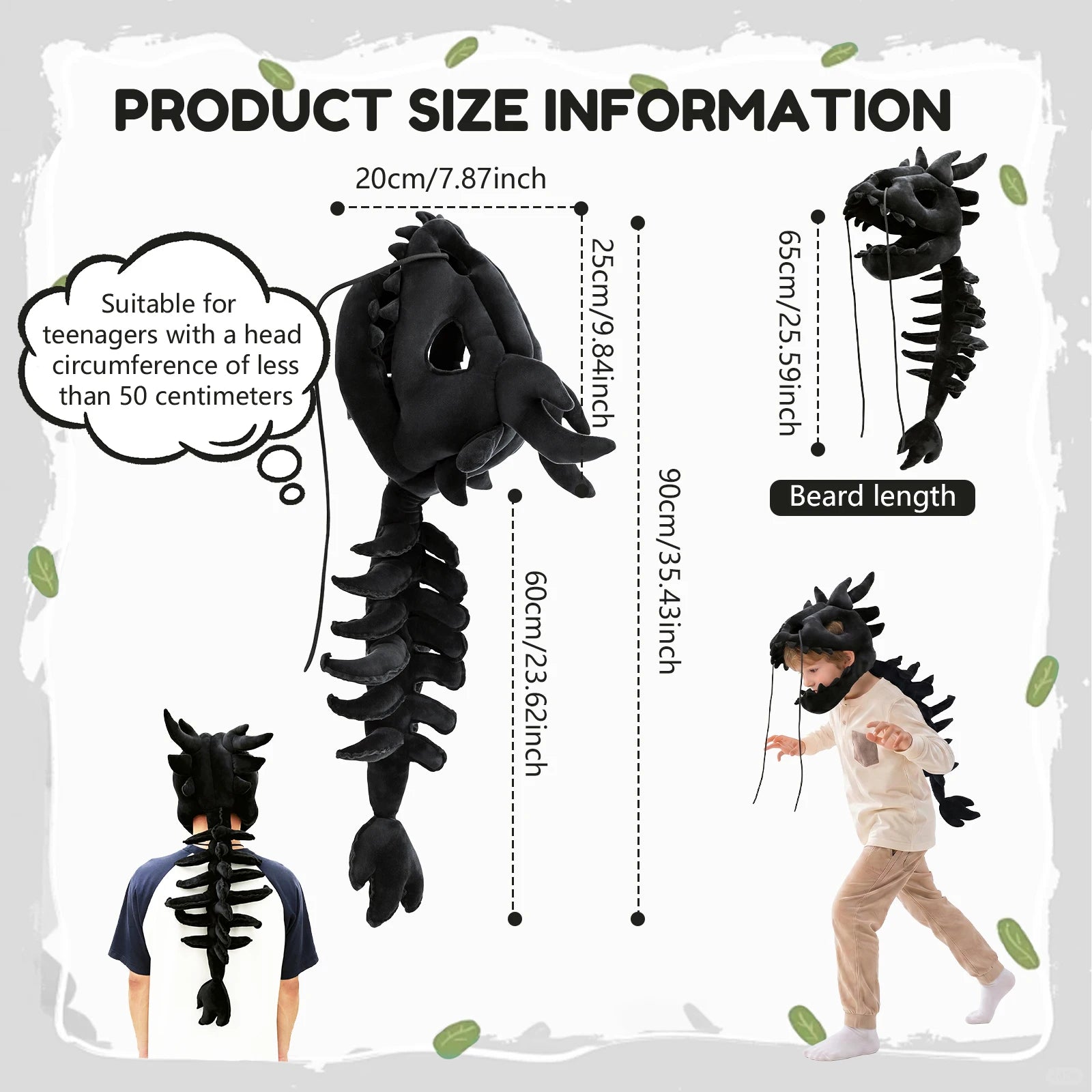 Dinosaur Skeleton Plush Headpiece Spinosaurus Dragon Bone Costume Hat Dinosaur Skeleton Hat for Cosplay Party and Birthday Gift