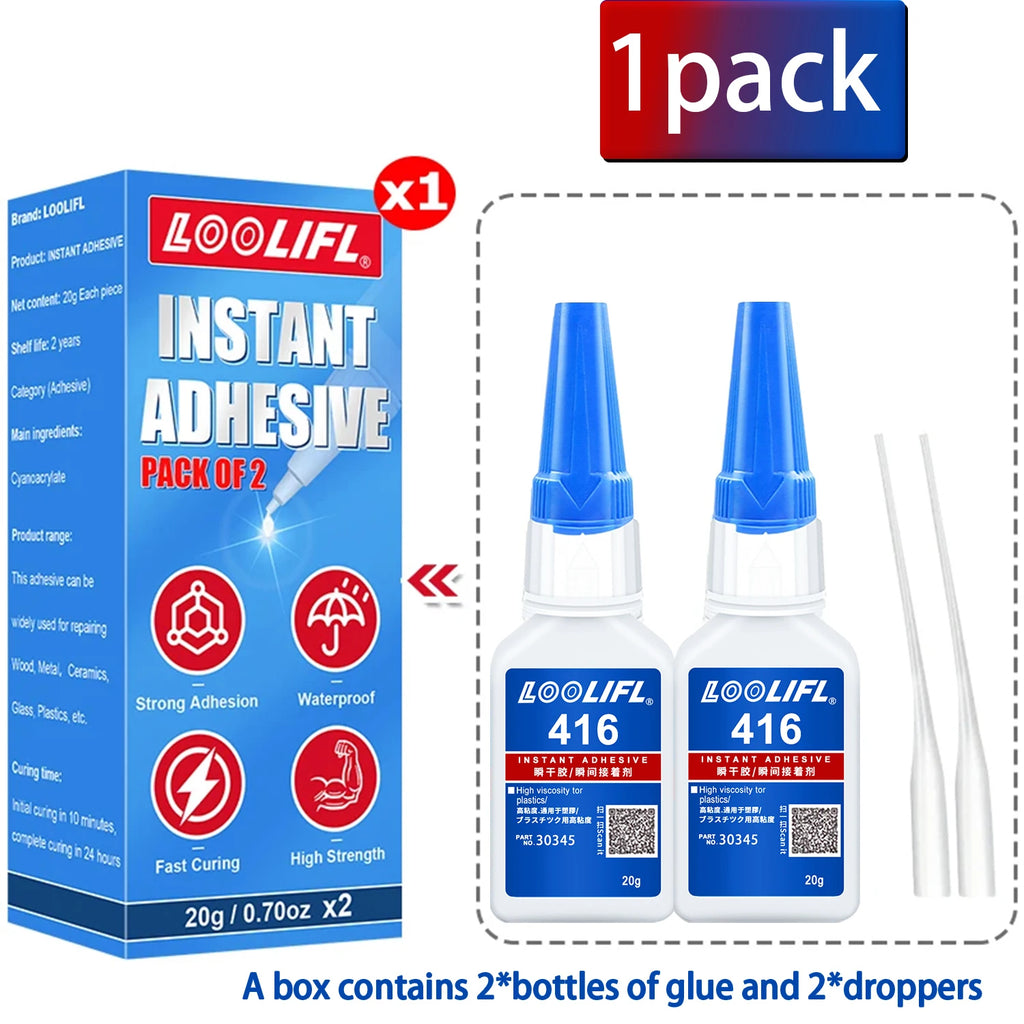 LOOLIFL 20ml 416 Instant Strong Super Glue Universal Mighty for Resin Ceramic Metal Wood Glass Fast Dry Bond Liquid Glue Tool