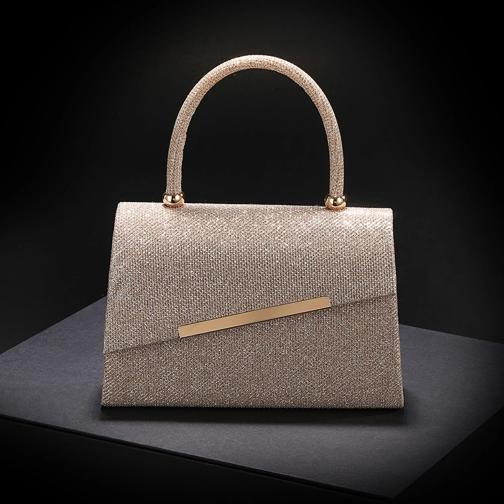 New Flash Powder Evening Bag - High-end metallic strip handbag for wedding banquet and party Bridal dress handbag for the bride