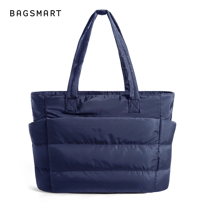 BAGSMART Women's Bag Solid Color Tote Bag Commuting College Padded Shoulder Bag Leisure Simple Female Handbags for Travel