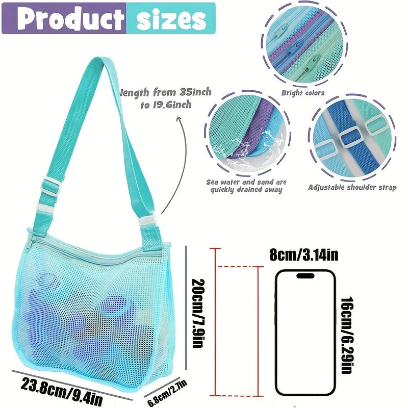 1pcs Mesh Beach Bags, Colorful Hollow Crossbody Bag, Toilet Bag, Adjustable Strap for Summer Daily Phone Storage Bag Bolsas