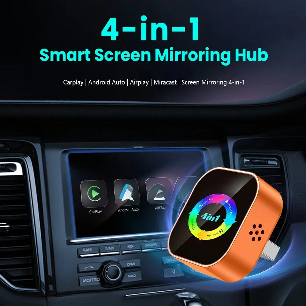 2026 4‑in‑1 Wireless CarPlay Adapter Plug‑and‑Play Bluetooth Converter for Android Auto Airplay & Mirror Link for IPhone Phones