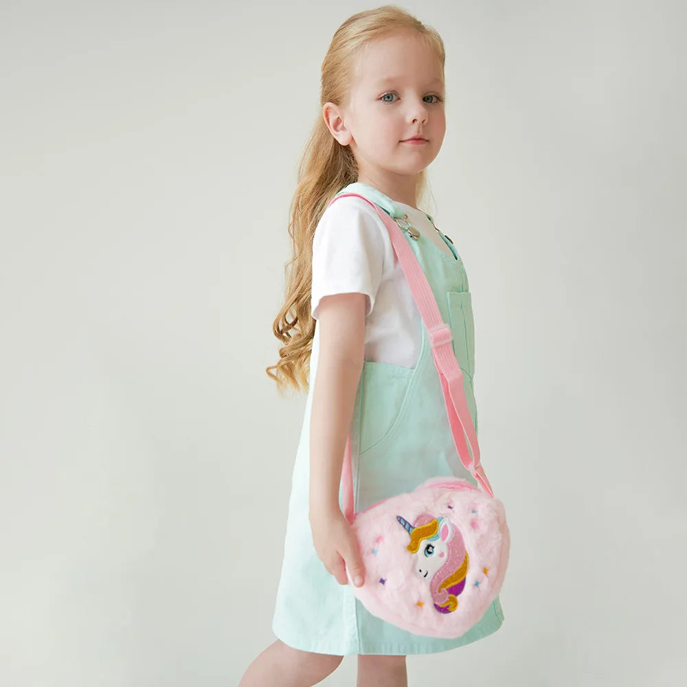 Kawaii Plush Crossbody Bag with Adjustable Shoulder Strap Cute Fluffy Unicorn Shoulder Purses Unique Handbag Tote with Zipper