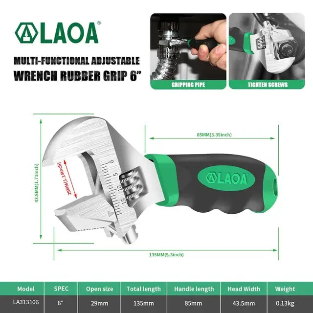 LAOA 6inch/8inch Adjustable Wrench Monkey Wrenches Short Handle Spanner Pipe Wrench for Air Controller Pipe Hand Tools