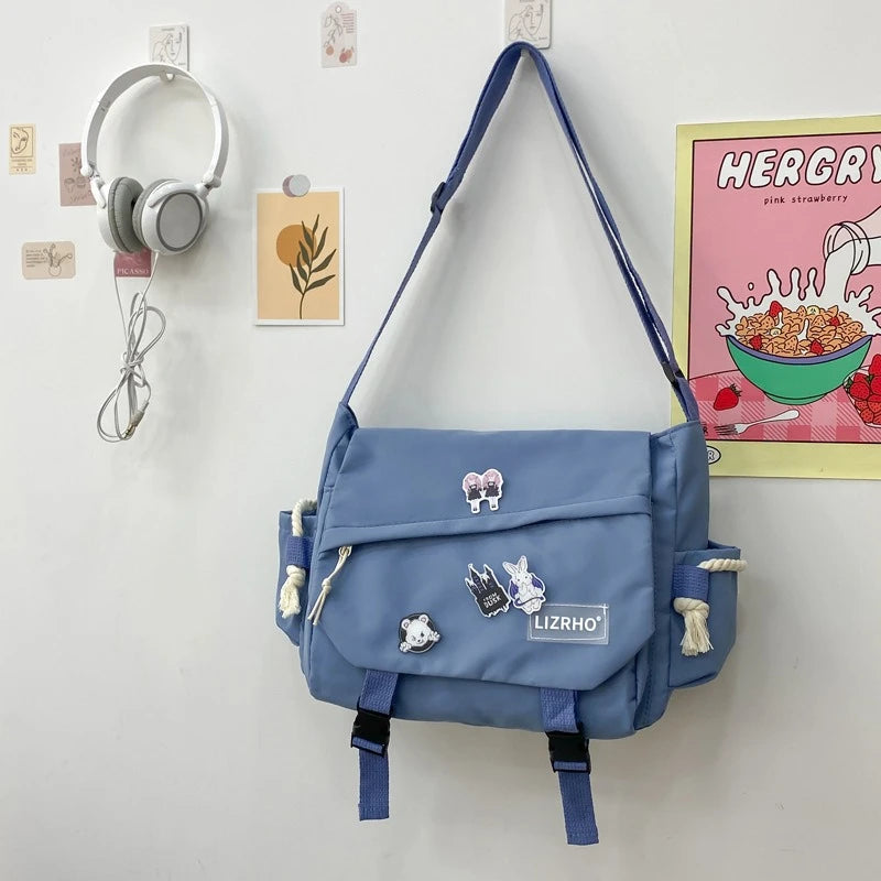 Women Nylon Handheld Shoulder Messenger Bag Versatile Large Capacity Crossbody Bag Retro Work Travel Postman Bag Youth Schoolbag
