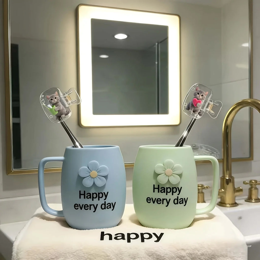 2pcs Cute Cat Toothbrush Travel Storage Box Set Daily Home Use Outdoor Travel Essentials Protecting Toothbrush Cleanliness Gifts