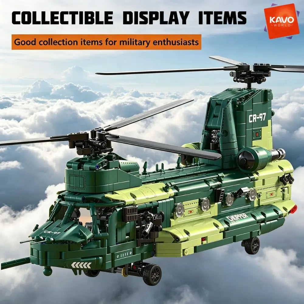 KAVOWORLD 1826PCS Chinook Tandem Rotor Transport Helicopter Building Blocks Model Toy Bricks Toys Ideal Gift for Military Fans