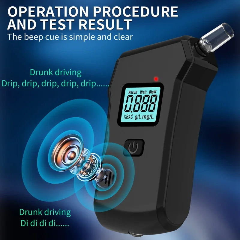 XMSJ Portable Alcohol Breath Tester Digital LCD Display Breathalyzer Detector Blowing Detection Drunk Driving with 5 Mouthpieces