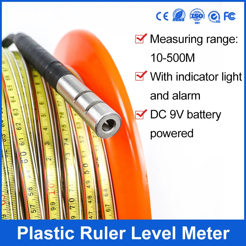 0-500M Plastic Portable Steel Ruler Water Level Meter With Alarm For Deep Wall
