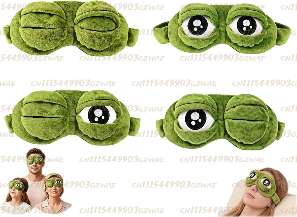 Frog Eye Mask for Sleeping, 3D Frog Sleep Mask with Adjustable Eyelids, Funny Plush Blackout Eye Mask, Soft Contoured Sleep Mask