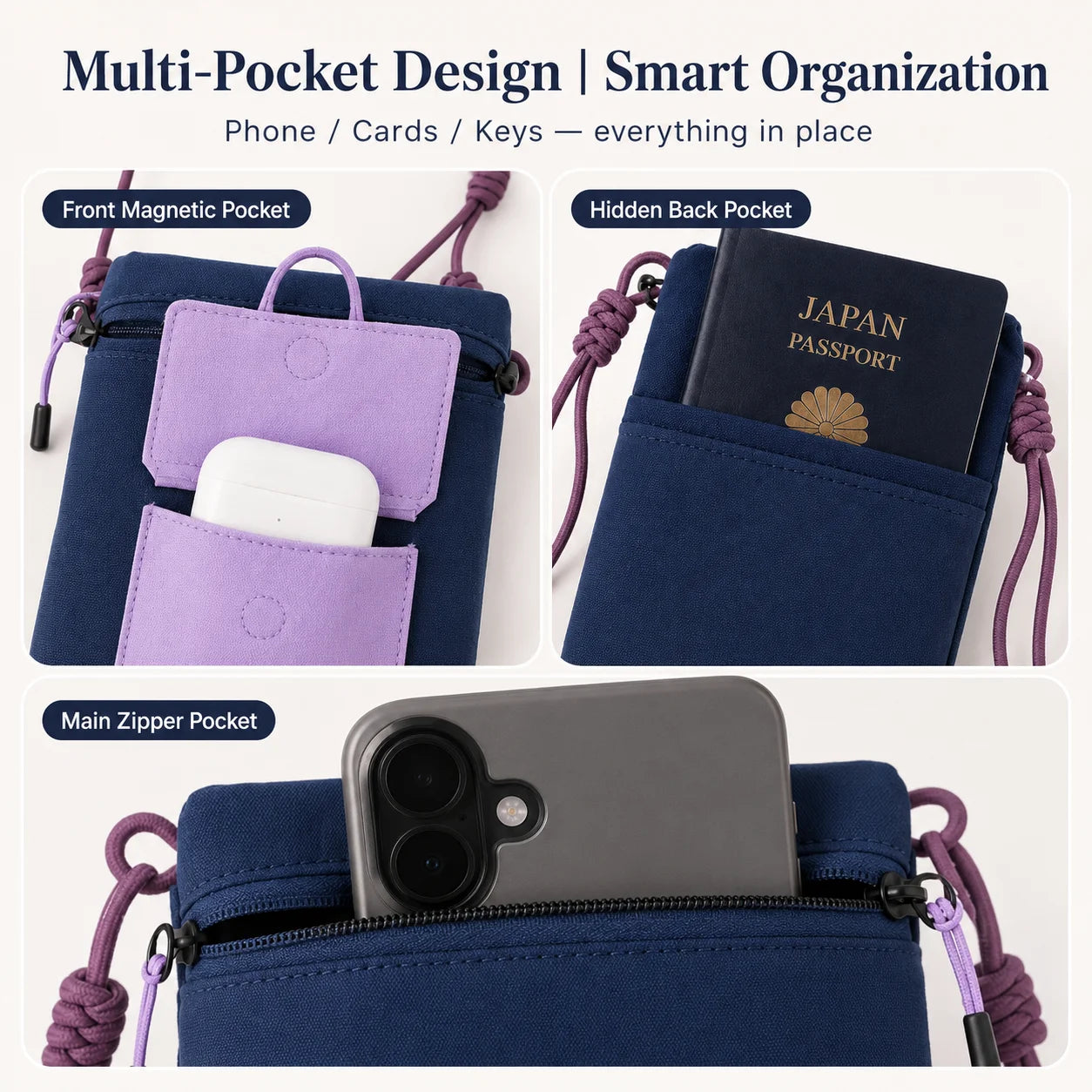 Unisex Mini Crossbody Phone Bag Lightweight Nylon Shoulder Pouch Adjustable Strap Small Travel Bag for Travel Outdoor Walking