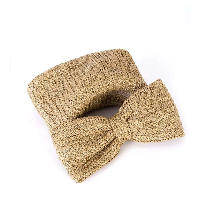 Summer Straw Woven Clutch Bag Women Bow Purse Vacation Beach Tote Party Wedding 2024 New Luxury Design Zipper Evenging Handbags