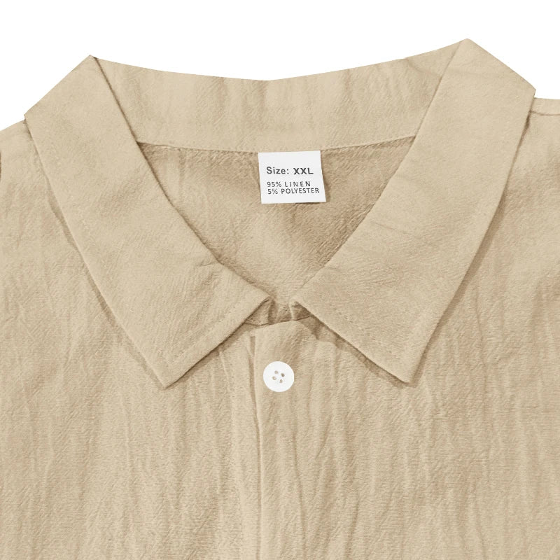 Men's Loose Trendy Linen Two-Piece Set: Shirt and Drawstring Shorts, Lightweight Summer Beach Casual Sports Outfit