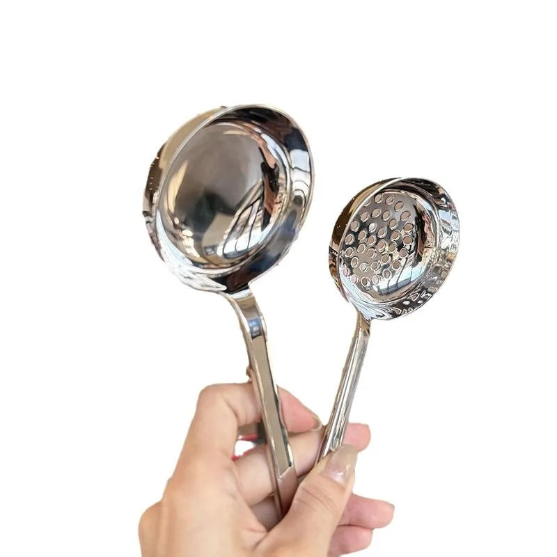 2pcs/set Soup Spoon and Slotted Spoon Set Long Handle Hot Pot Serving Utensil with Ergonomic Grip for Home Kitchen Use