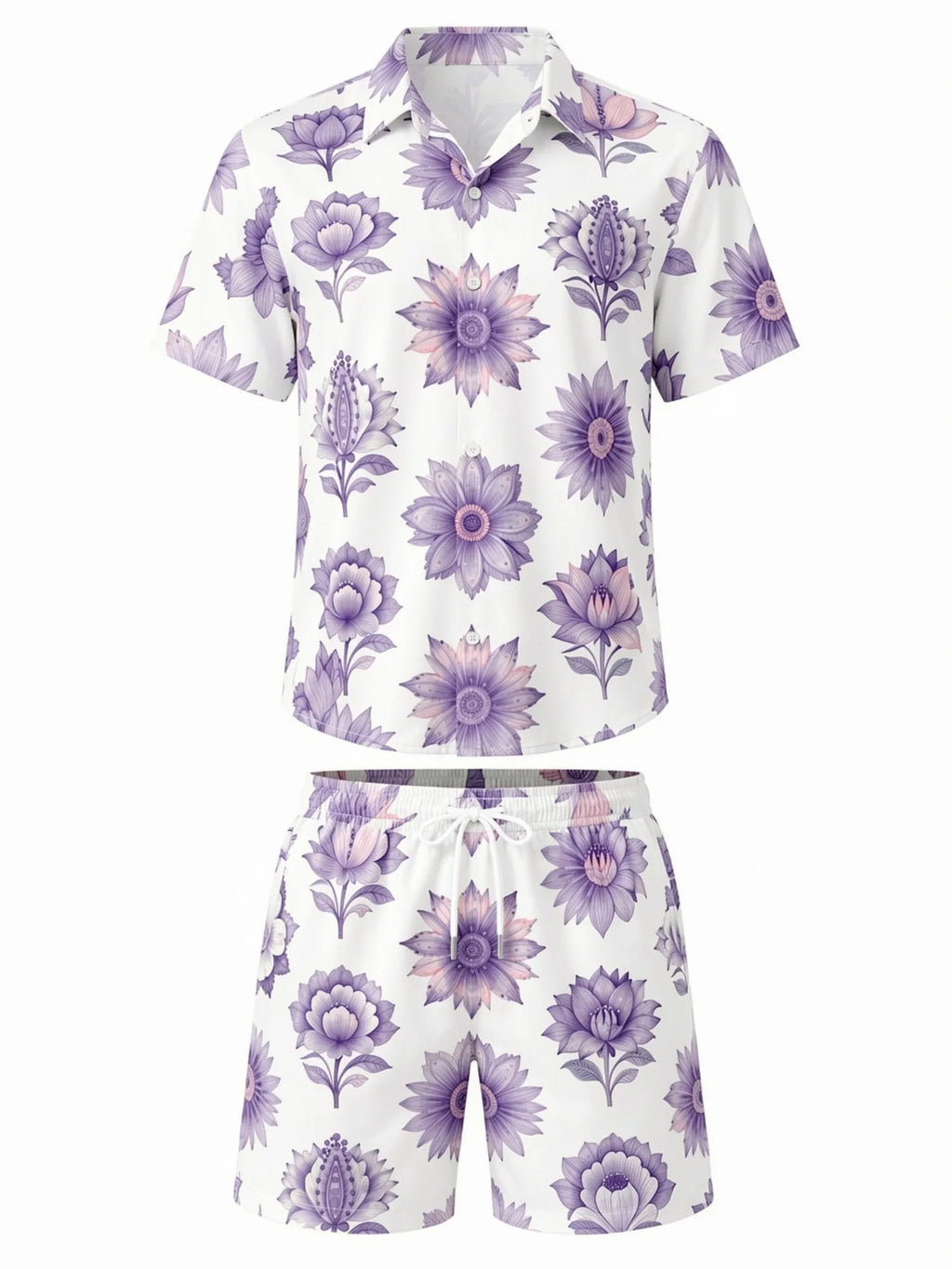 Mens Floral Short Sleeve Shirt and Drawstring Shorts Set Beach Vacation Matching Summer Two Piece Casual Beach Outfit Resortwear