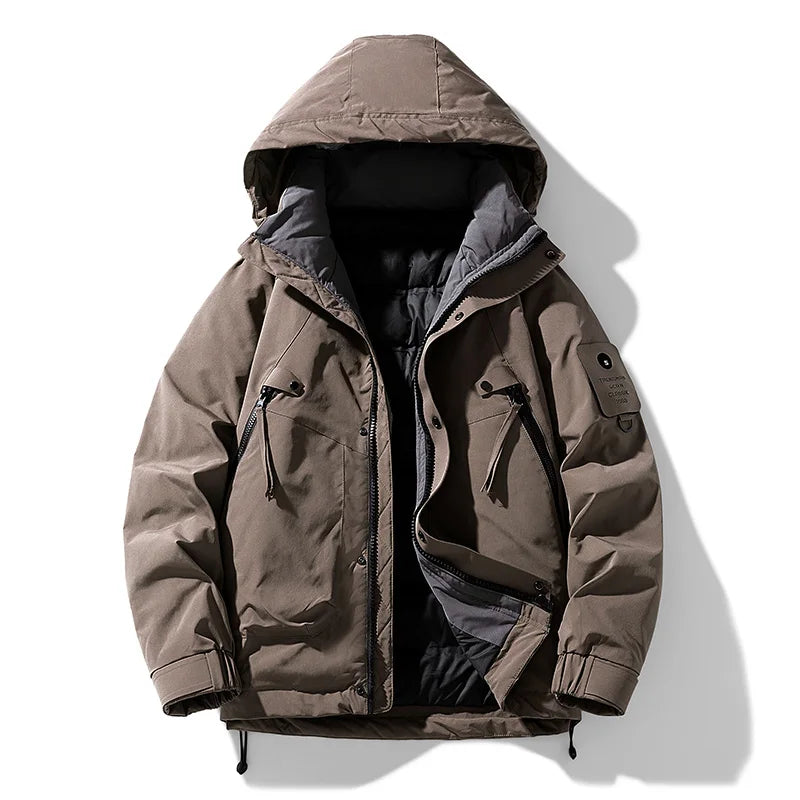 2025 High Quality Hooded Hiking Down Coats for Men Solid Color Windproof Warm Outerwear Winter Casual Male Clothes Fashion New