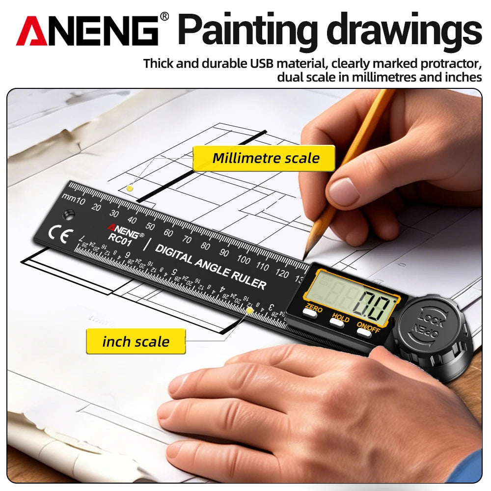 ANENG RC01 Digital Protractor Angle Finder Goniometer 0.1° Resolution ±1% ±0.5° Accuracy 0.0°-999.9° Woodworking Measuring Tool