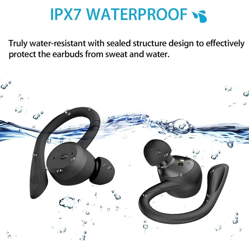 Swimming Waterproof Bluetooth Earphone Dual Wear Style Sport Wireless Headset TWS IPX7 Earbuds Stereo Long Play Time With Mic