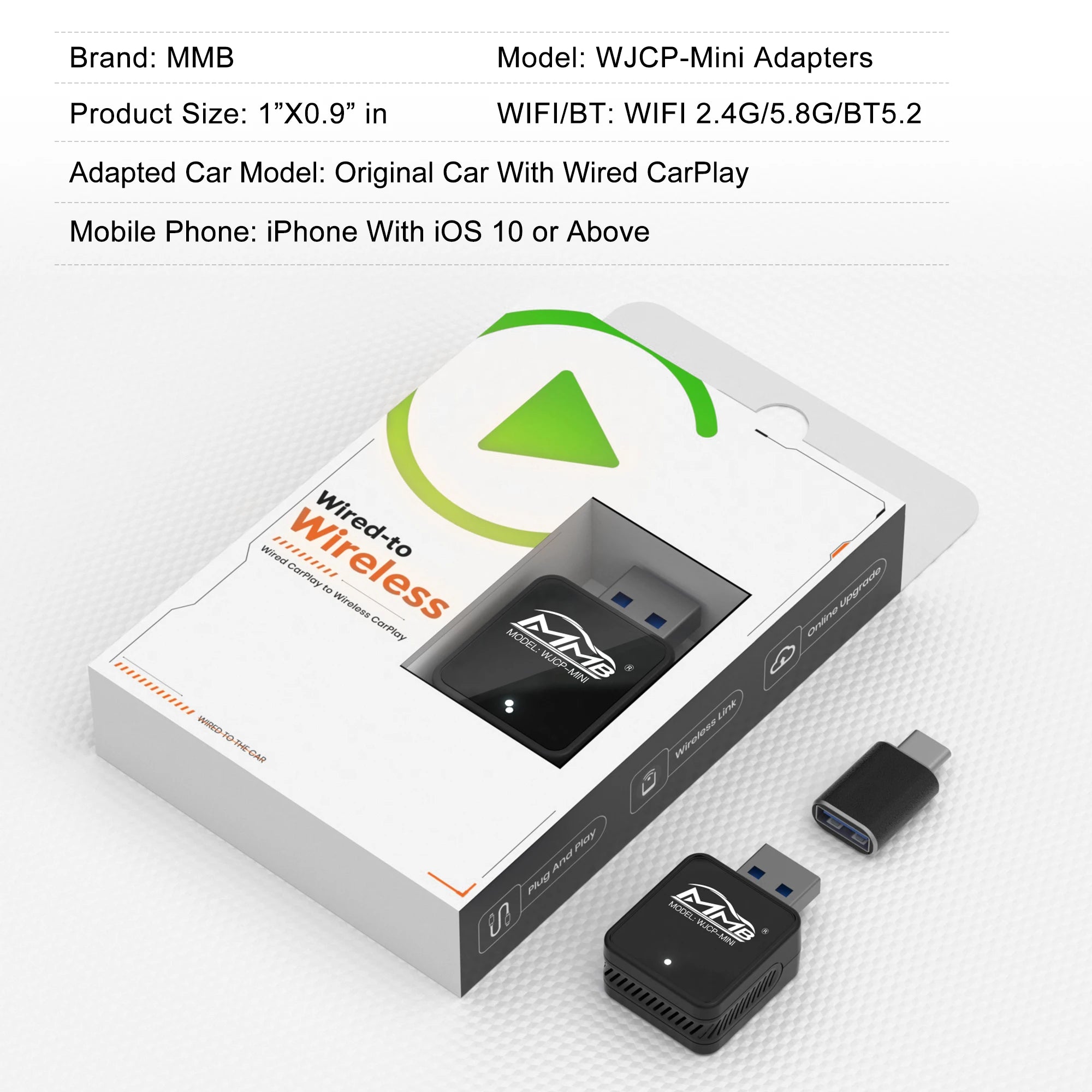MMB Mini 2in1 Wired to Wireless CarPlay Adapter Android Auto Dongle for VW Haval Audi Kia Porsche Lexus 98% Cars Plug and Play