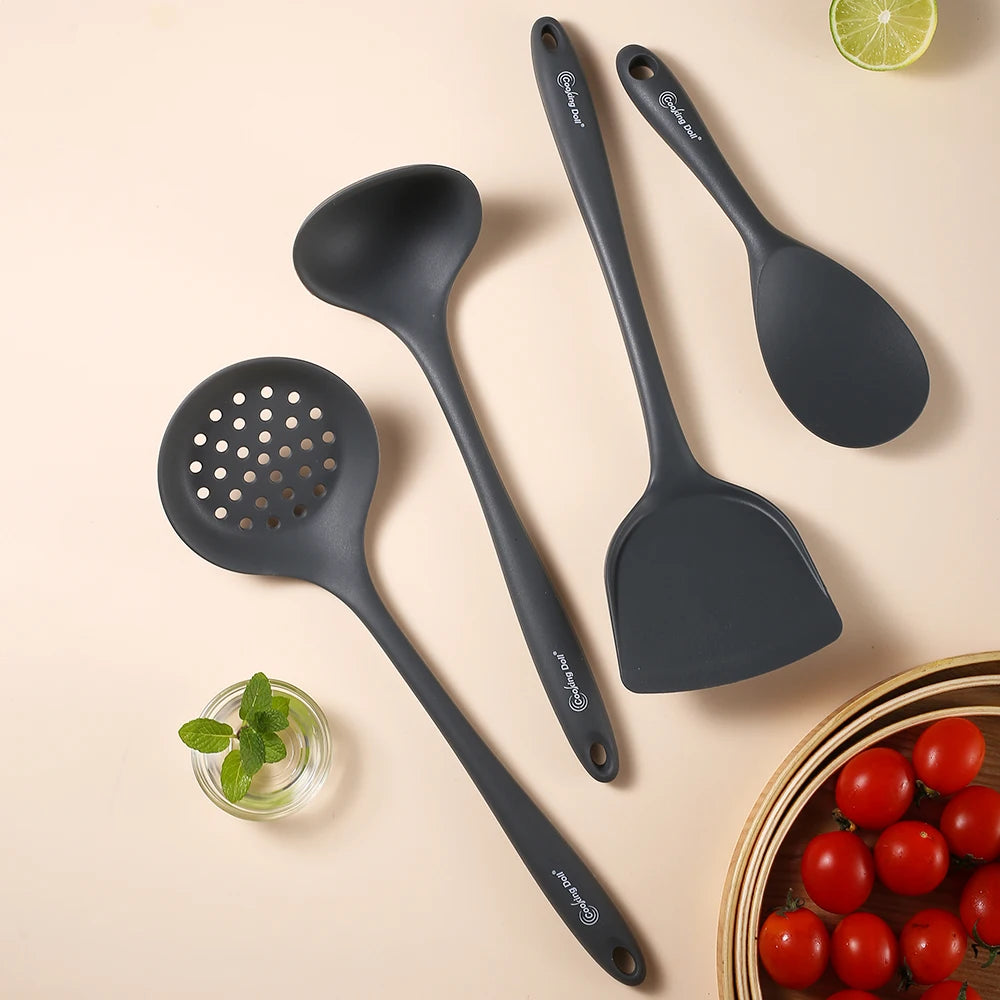 Thickened gray silicone kitchen utensils, kitchen spatula, soup spoon, kitchen multifunctional cooking silicone spatula