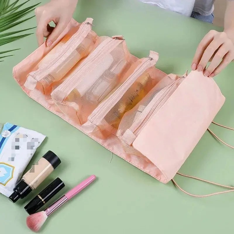 4 in 1 Detachable Makeup Bag Multifunctional Foldable Travel Cosmetic Bag Portable Wash Storage Bag for Women