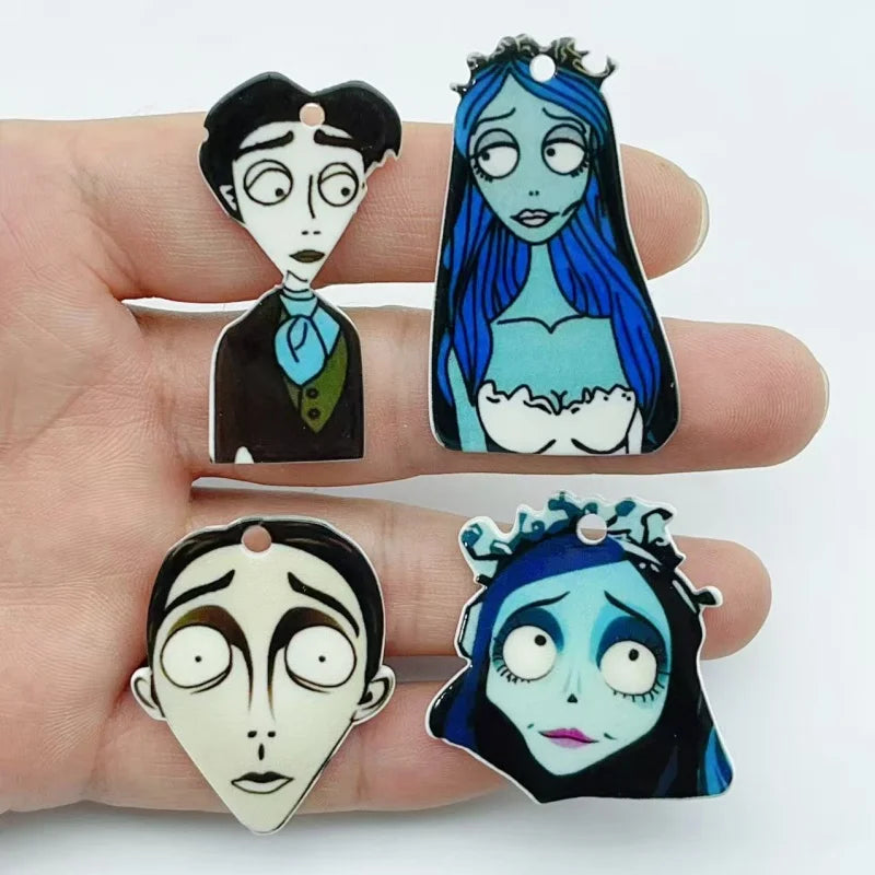 10 pieces of mixed Halloween acrylic charm Gothic cartoon flat pendant DIY handmade keychain