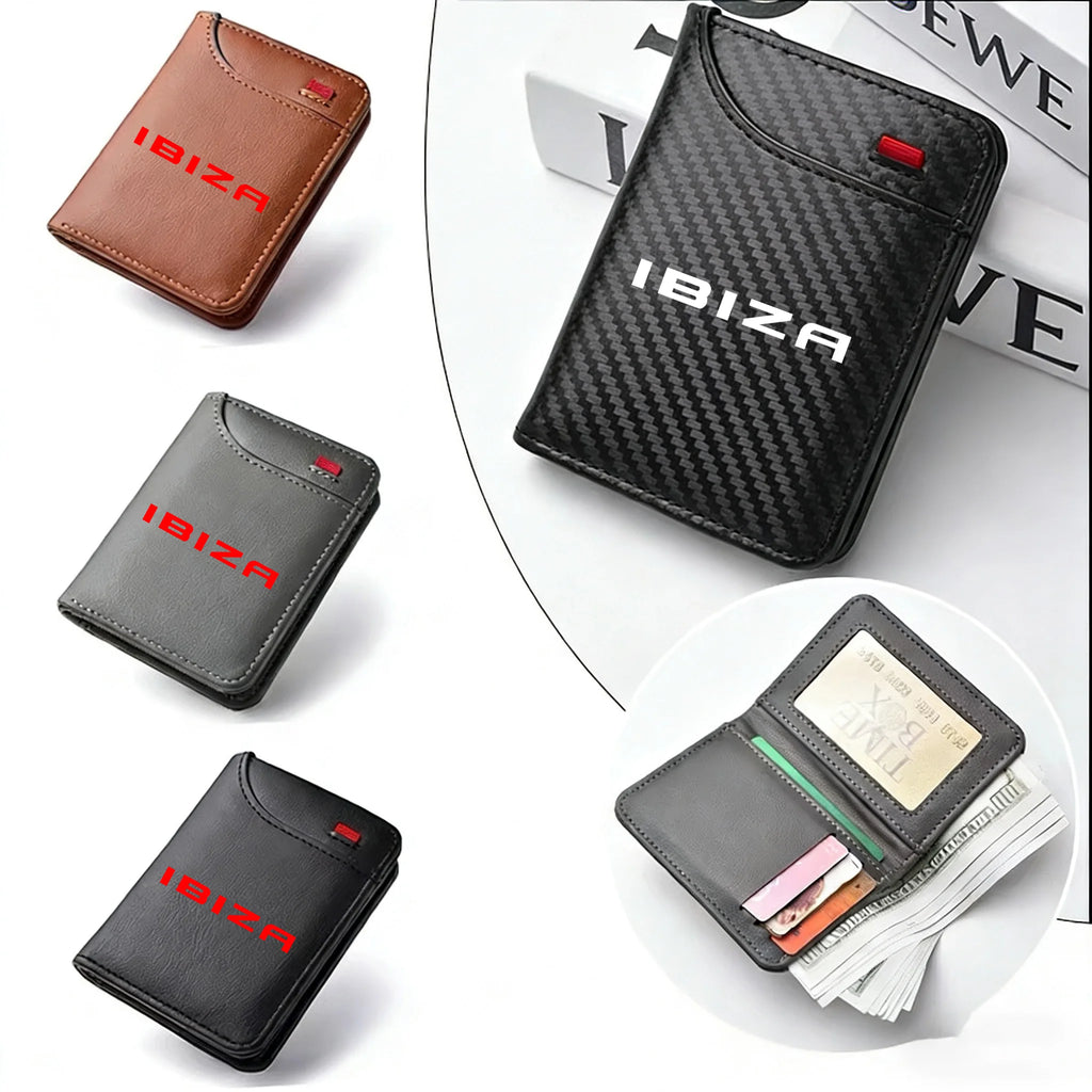 Leather Ultra-thin Mini PU Carbon Fiber Credit Card Holder Men Wallets Men For Seat Ibiza Ateca Arona Auto accessories interior