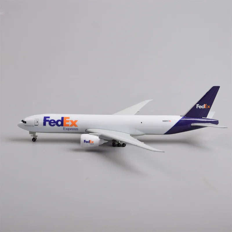 20cm Fedex Cargo B777 Airplane Model Metal Diecast Model Plane Kit with Stand for Adult Collection Display or Toy Gift