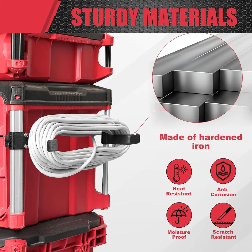 Extension Cord Holder Compatible with Milwaukee Packout Toolbox, Cord Storage Organizer, Space-Saving Corner Rail Clips