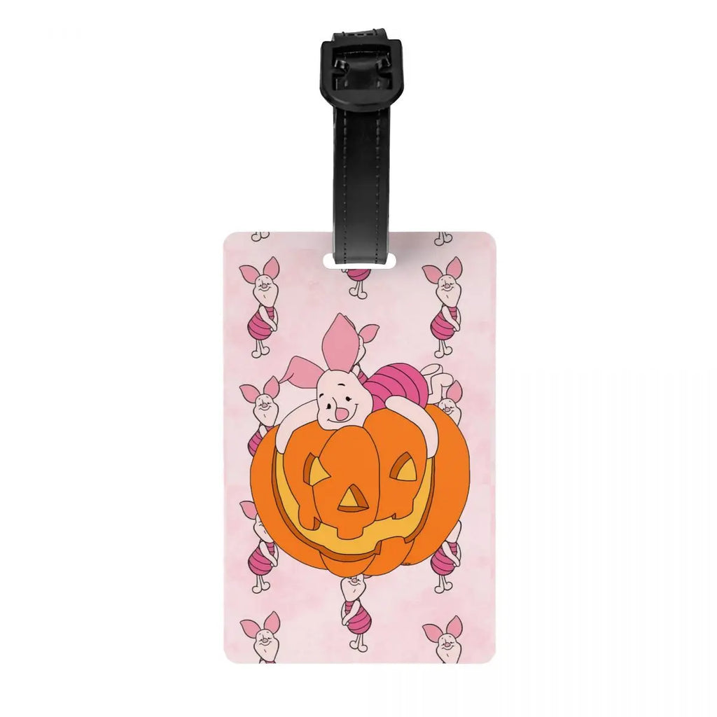 Custom Happy P-Piglets Anime Big Movie Luggage Tag With Name Card Privacy Cover ID Label for Travel Bag Suitcase