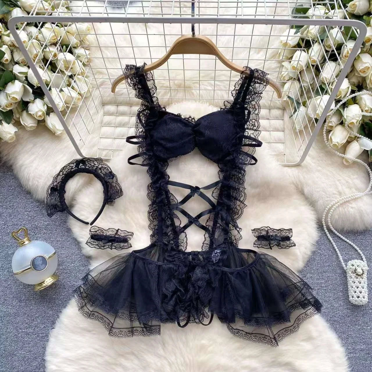 Sweet Bunny Lingerie Set Women Sexy Soft Plush Cute Bowknot Sweet Nightgowns Christmas Rabbit New