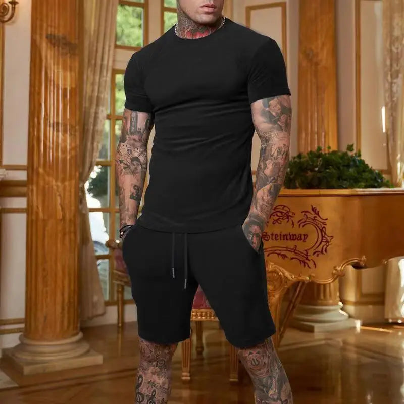 2026 Fashionable and casual summer outdoor sports suit men's breathable T-shirt shorts casual and fashionable two-piece set