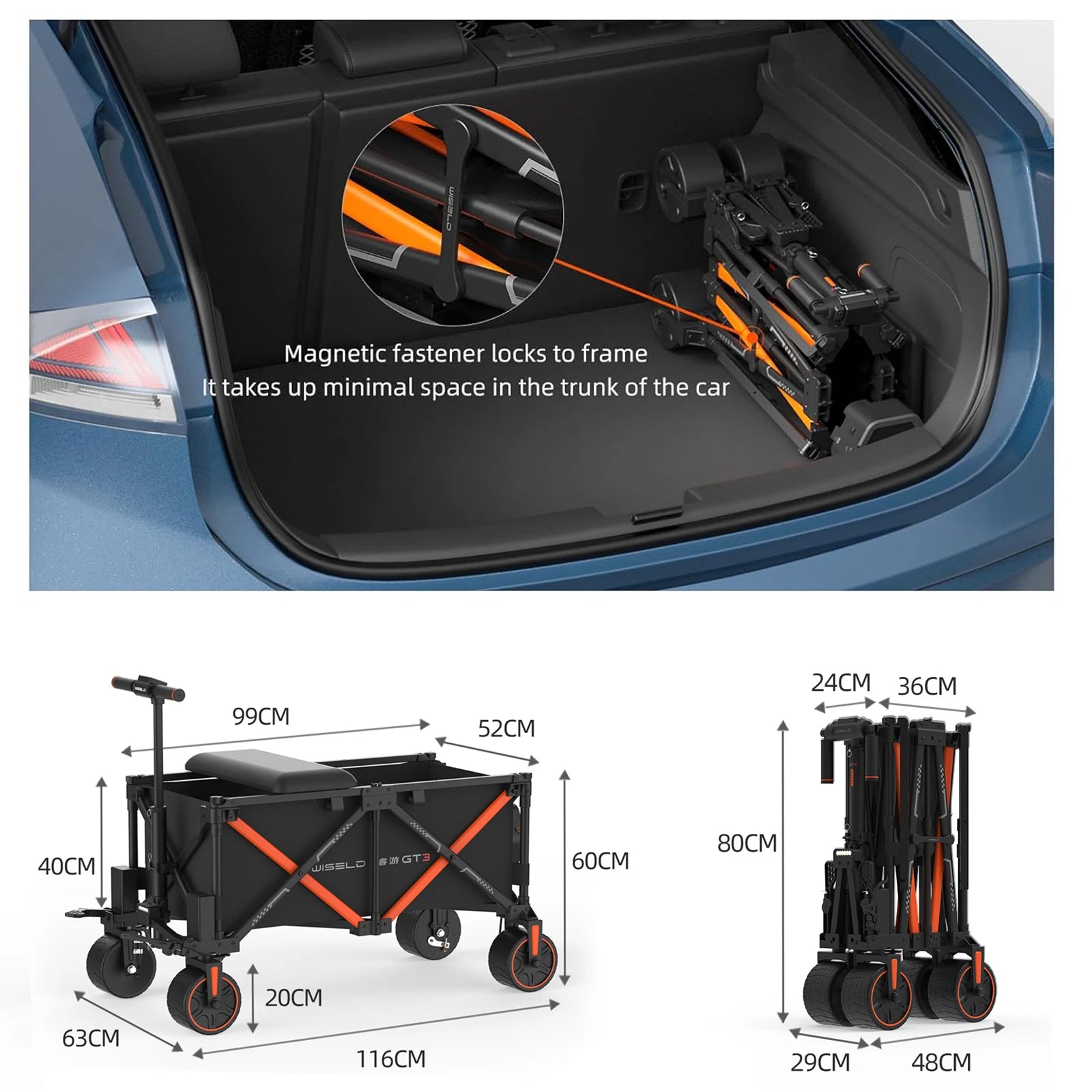 WISELD GT3 Electric Wagon Ridable Cart Heavy Duty Large Capacity Trolley Foldable Utility Camping Picnic Shopping Cart