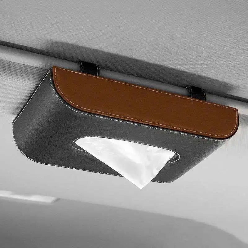 YJANG New Soft Leather Car Sunshade Plate Tissue Box Universal Auto Interior Paper Towel Storage Bag Sun Visor Tissue Boxes