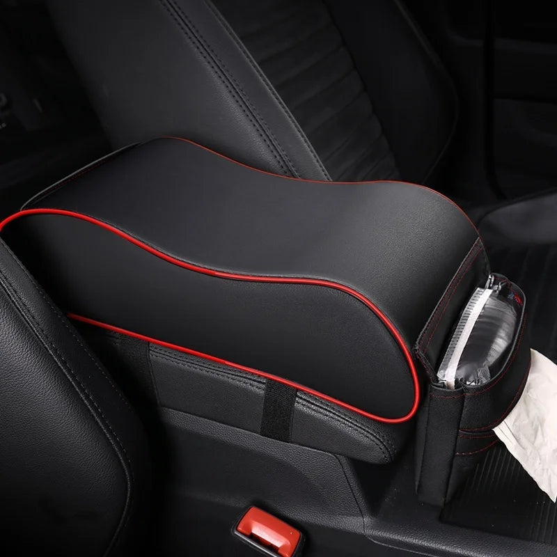 PU Leather Car Center Console Armrest Pad Ergonomic Curve Shape Tissue Pocket Storage Car Interior Gifts