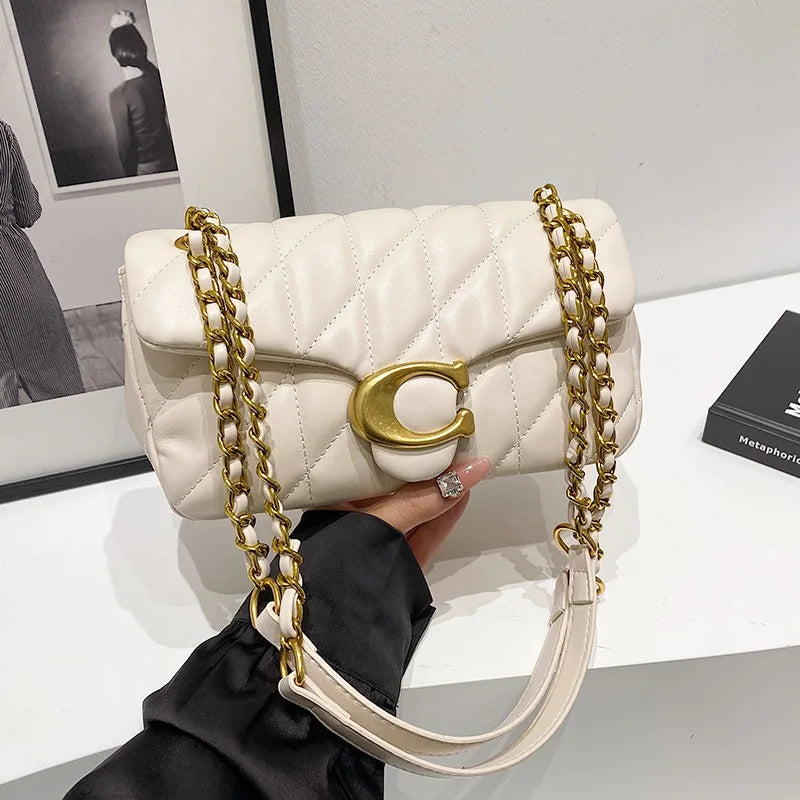 2026 New Fashion Women Flap Handbag C Shape Metal Buckle Chain Crossbody Bag Ladies Solid Color Shoulder Bag Daily Party Casual