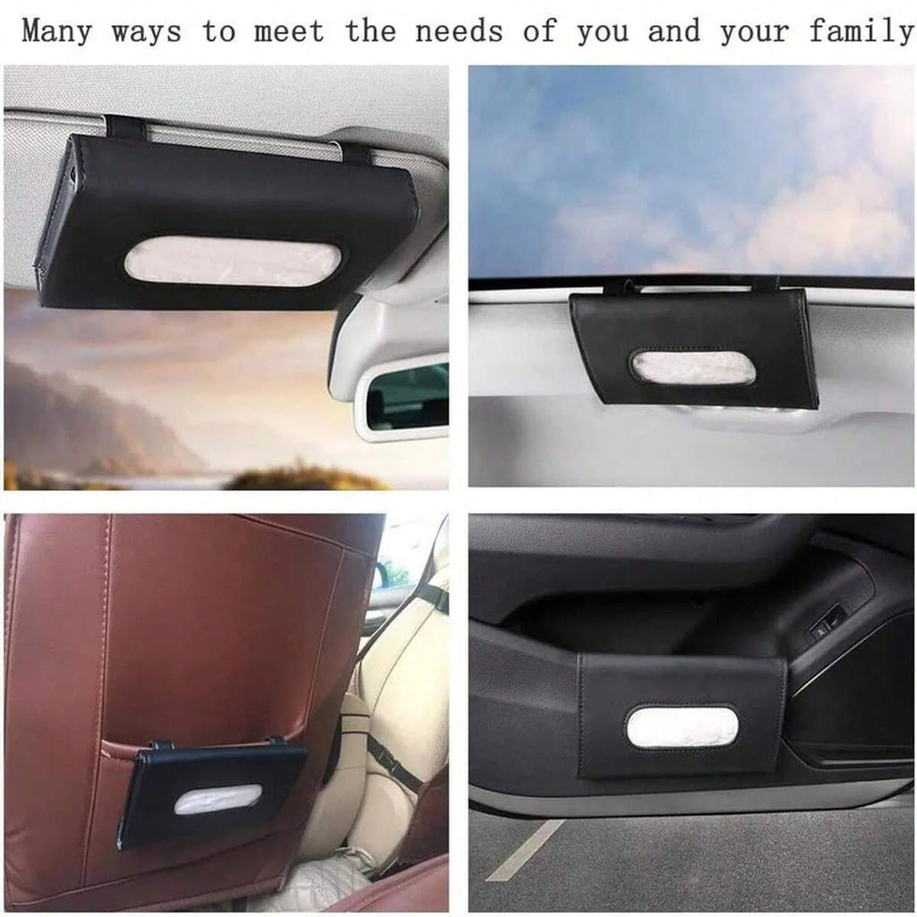 Car Visor Tissue Holder, PU Leather Car Hanging Tissue Box, General Car Interior Accessories for Most Cars