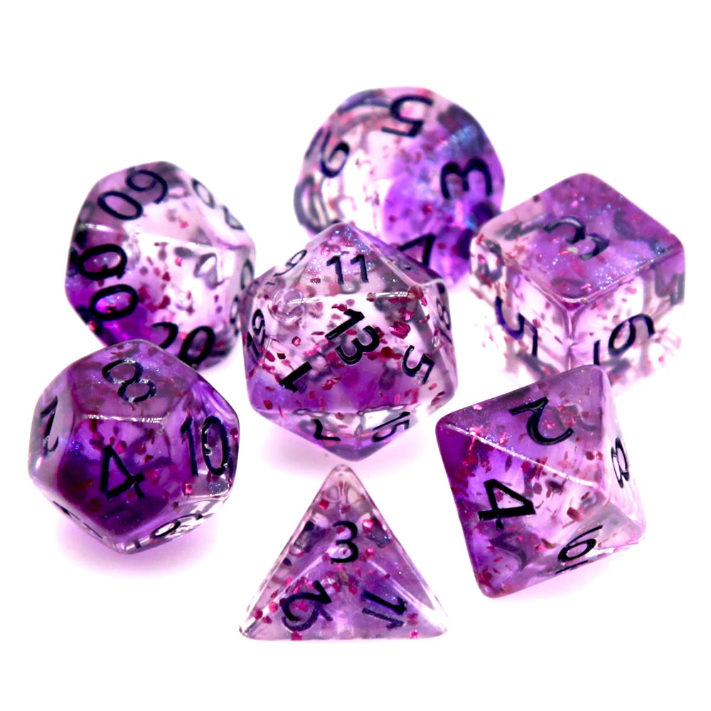 7Pcs/set Transparent Glitter Dice Set DND RPG TRPG D20 D12 D10 D00 D8 D6 D4 Tabletop Games Kids Toy Accessory