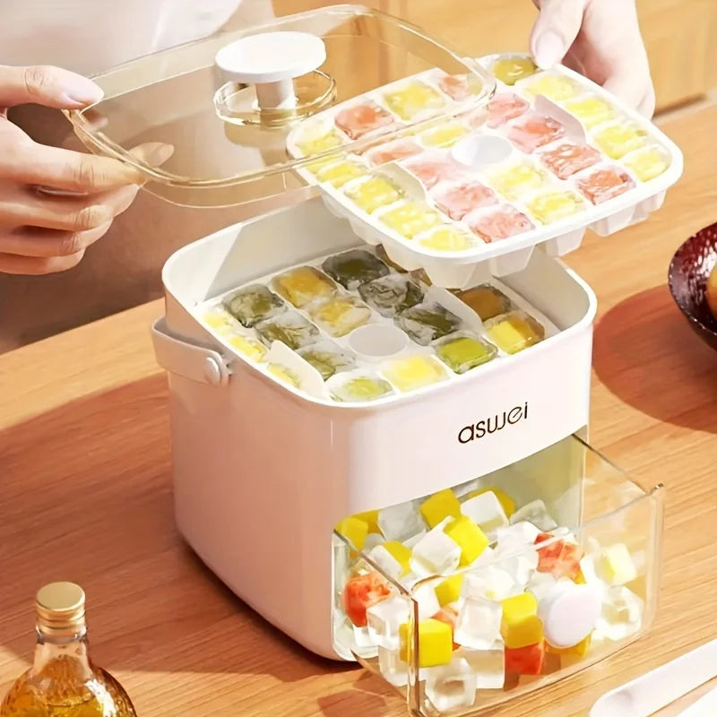 Super Sized 48 Ice Cube Maker, Easy to Slide - A Must-Have Kitchen Tool for Double Layered Home Bars, With a Double-Layer Design