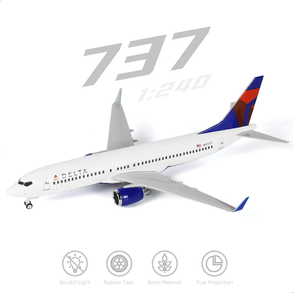 1/240 Scale collectible aircraft Delta B737 diecast resin Airplane Model Toy Kit with Stand Wheel for Aviation Gift or Decoratio