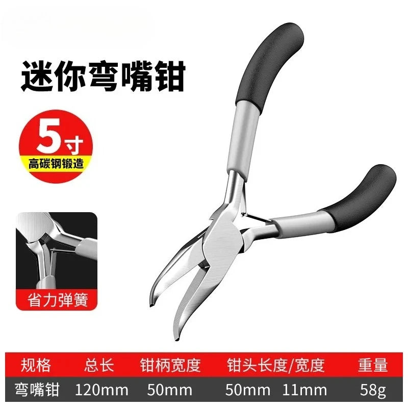 Mini Pointed Flat Mouth Extended Needle Nose Pliers Set with Oblique Tip for Wire Binding and Jewelry Making Tools