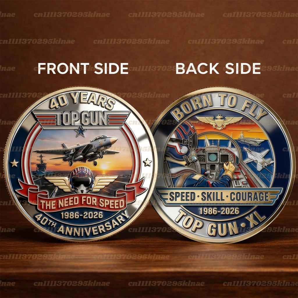 Top Gun 40th Anniversary Commemorative Coin & Keychain& Pin Brooch Lapel Badge Gifts For Military Lover for Collectors Gift