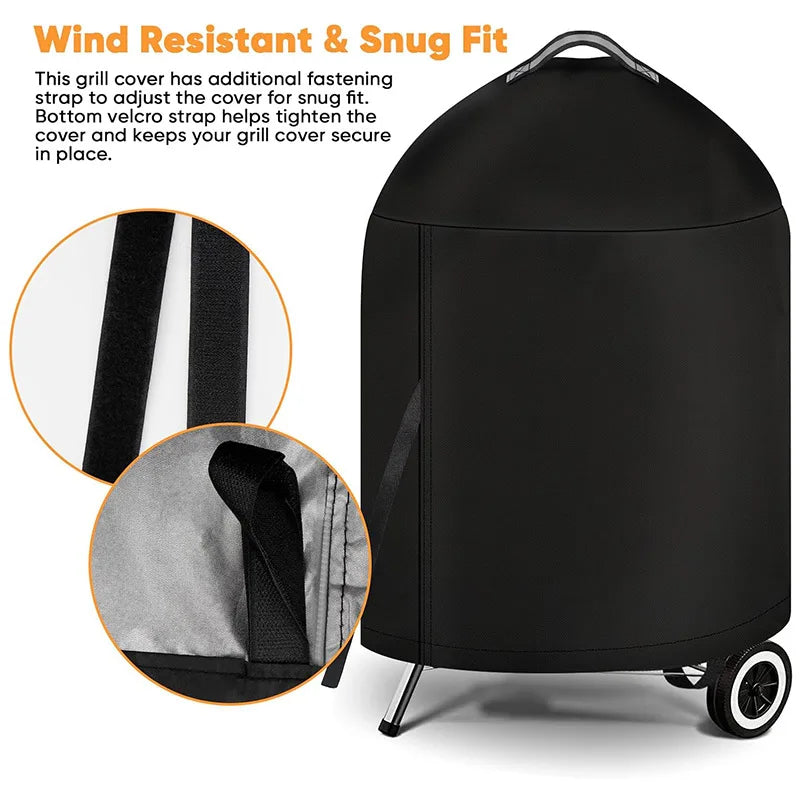 210D Cloth BBQ Cover Cylindrical Outdoor Oven round Grill Protection with Top Handle PU Waterproof Coating